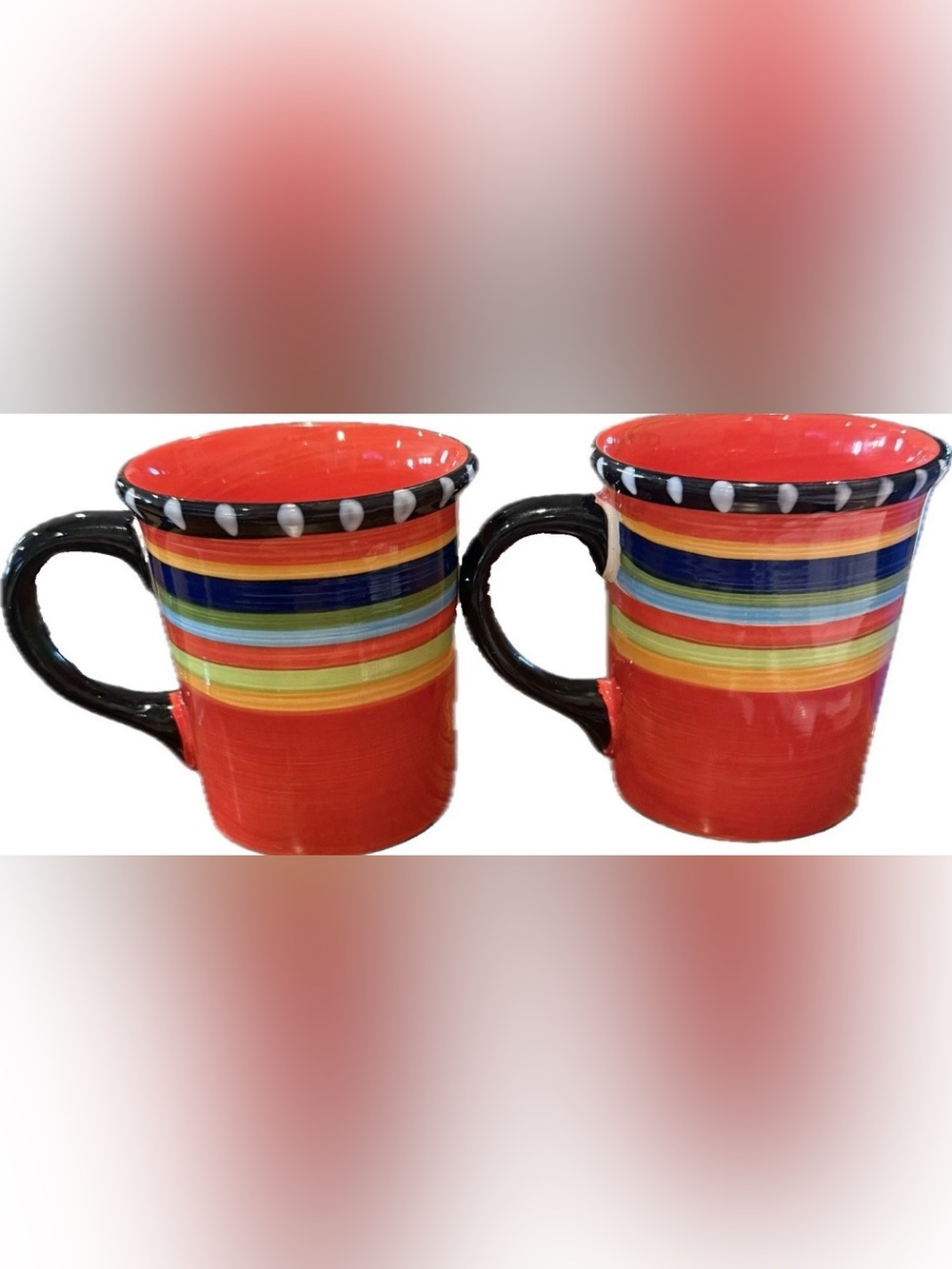 RETIRED Set Of 2 GIBSON ELITE Pueblo Springs 14oz Mugs Coffee Tea Cups Colorful